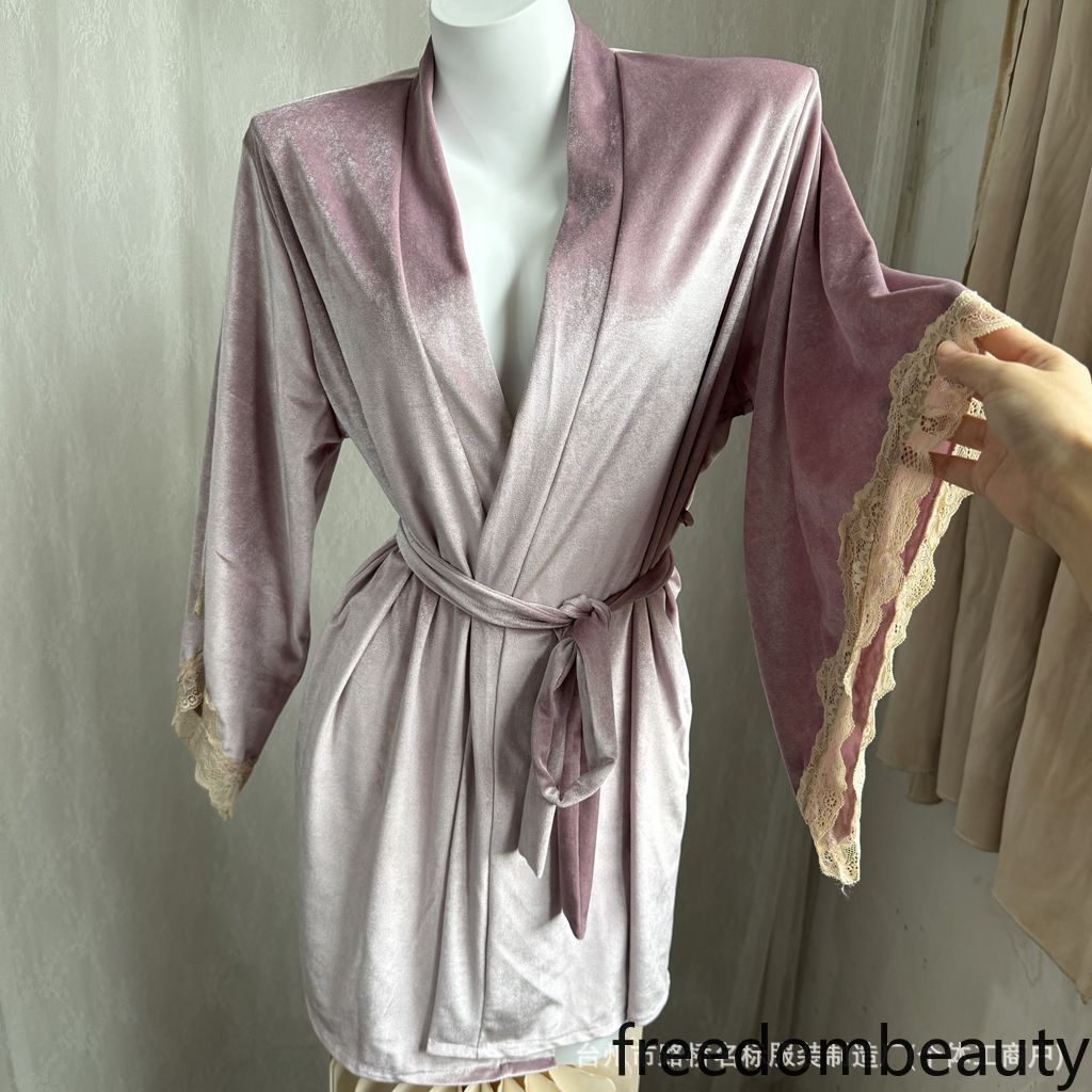 Freedombeauty | 8006 velvet nightgown, Korean velvet nightgown, lace nightgown