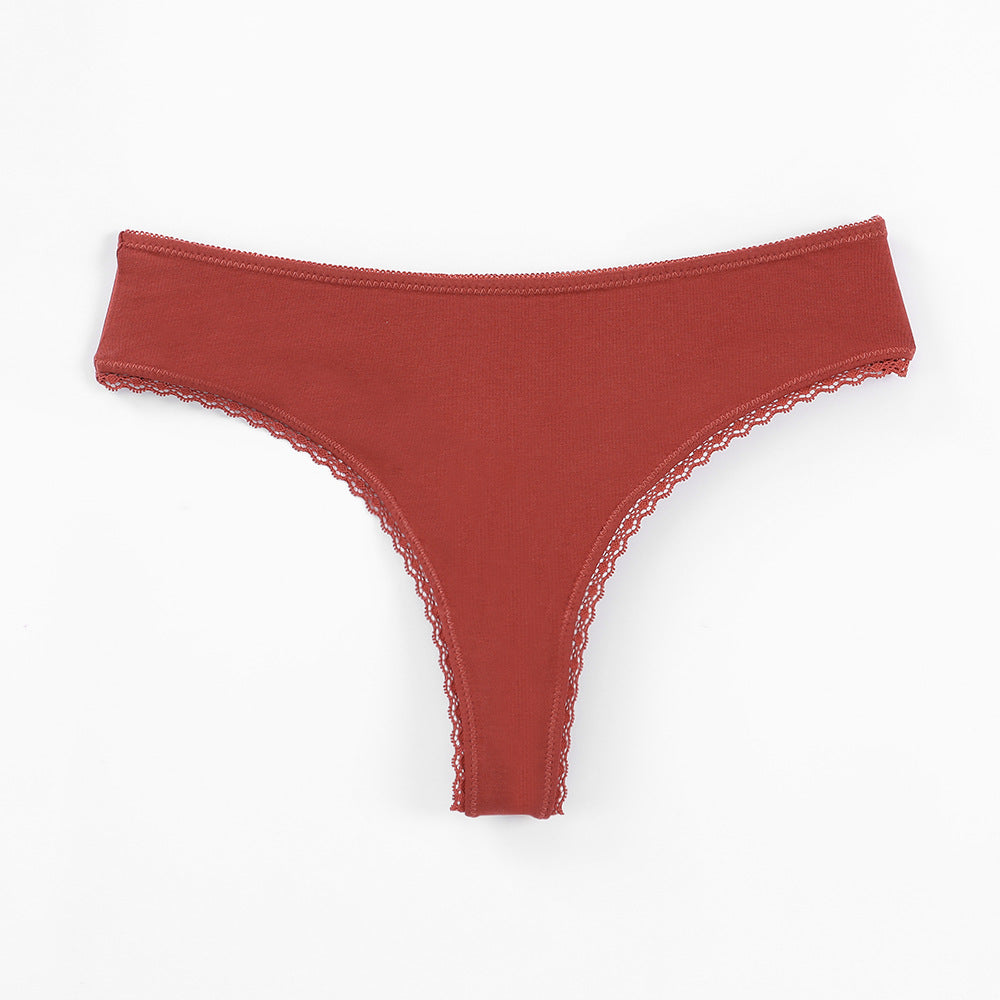 Freedombeauty | Pure Cotton T-Back Women's Sexy Lace Low Waist Briefs European Size Women's Underwear Hot Sale