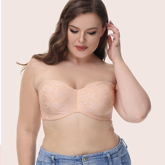 Freedombeauty | Jacquard Seamless Strapless Push up Anti-Slip plus Size Bra Big Chest Small Breast Holding Tube Top Underwear for Women