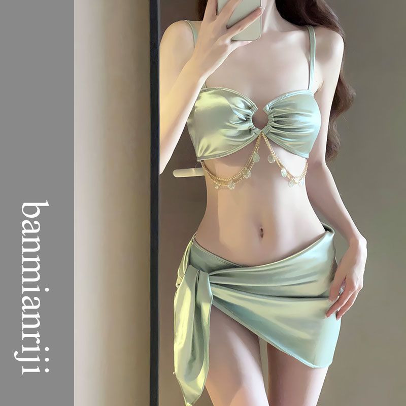 freedombeauty|Bikini Swimsuit Women Sexy Pure Desire Three-Piece Set 2024 New Style Photo Shoot Beautiful Beach Vacation Hot Spring Swimwear