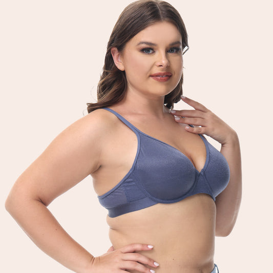 Freedombeauty | Metallic Shiny plus Size Ultra-Thin Bra European and American Underwear Women's Breast Contracting Bra Cdefgh Cup