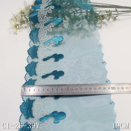 Freedombeauty | Blue Grenadine Single Side Polyester Thread Pattern Embroidery Lace DIY Clothing Sofa Cushion Lace Accessories
