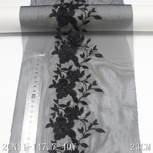 Freedombeauty | Black Silky Mesh Texture Flower Stretch Embroidery 23cm Clothing Cheongsam Lace Accessories
