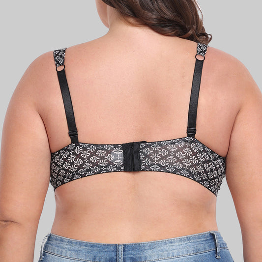 Freedombeauty | Thin Cup Push up Sponge Sandwich Widened Shoulder Strap Steel Ring Printing plus Size Bra European and American Plump Girls Underwear Bra