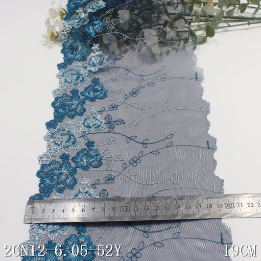 Freedombeauty | Blue Grenadine Unilateral Two-Tone Flower Embroidery Lace Clothing Home Textile 19cm Lace Accessories