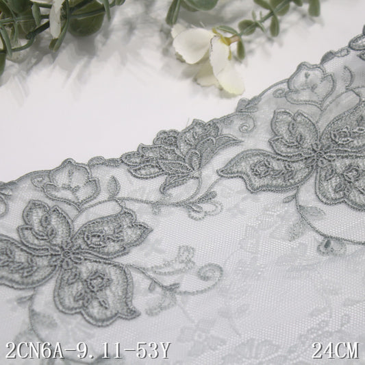 Freedombeauty | Cyan Unilateral Vintage Flower Warp Knitting Net Embroidery Lace Curtain Sofa Cushion Lace Accessories