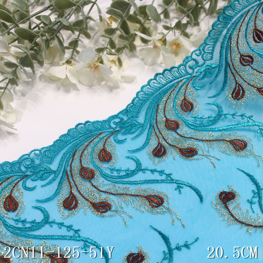 Freedombeauty | Blue Unilateral Gold Thread Chinese Phoenix Tail Embroidery Lace Clothing Curtains 20cm Lace Accessories