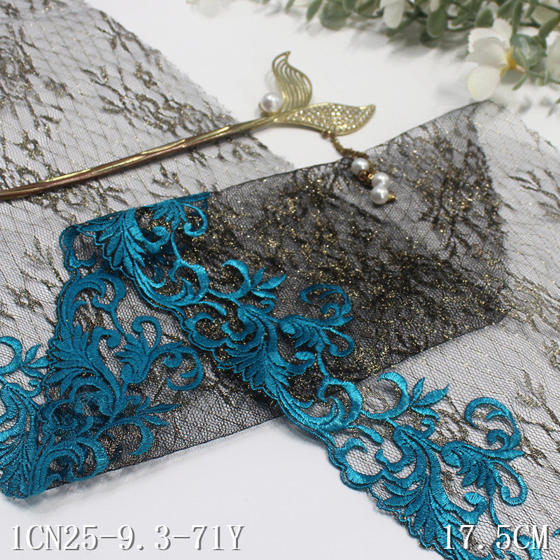 Freedombeauty | Black Warp Knitting Gold Thread Net Unilateral Pattern Embroidery Lace Curtain Sofa Cushion Lace Accessories