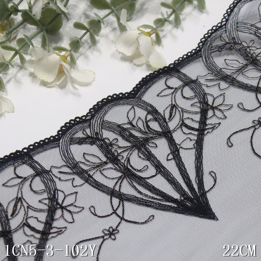 Freedombeauty | Black Unilateral Gold Silk Love Heart Flowers Mesh Embroidered Curtain Sofa Cushion Lace Accessories DIY