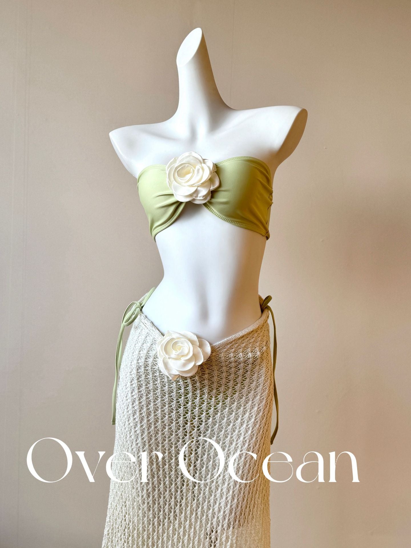 freedombeauty|[Princess Jasmine] Beach Vacation Long Dress Atmosphere Pure Desire Green Grape Green Two-Piece Swimsuit Bikini Sexy Summer