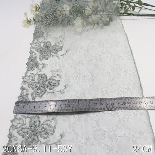 Freedombeauty | Cyan Unilateral Vintage Flower Warp Knitting Net Embroidery Lace Curtain Sofa Cushion Lace Accessories