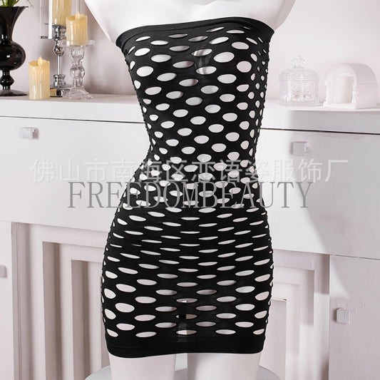 Freedombeauty | Sexy Big Hole Hip Skirt Tube Top Erotic Netting Wear Tulle Skirt Full Body Hollow out See through round Hole Ring