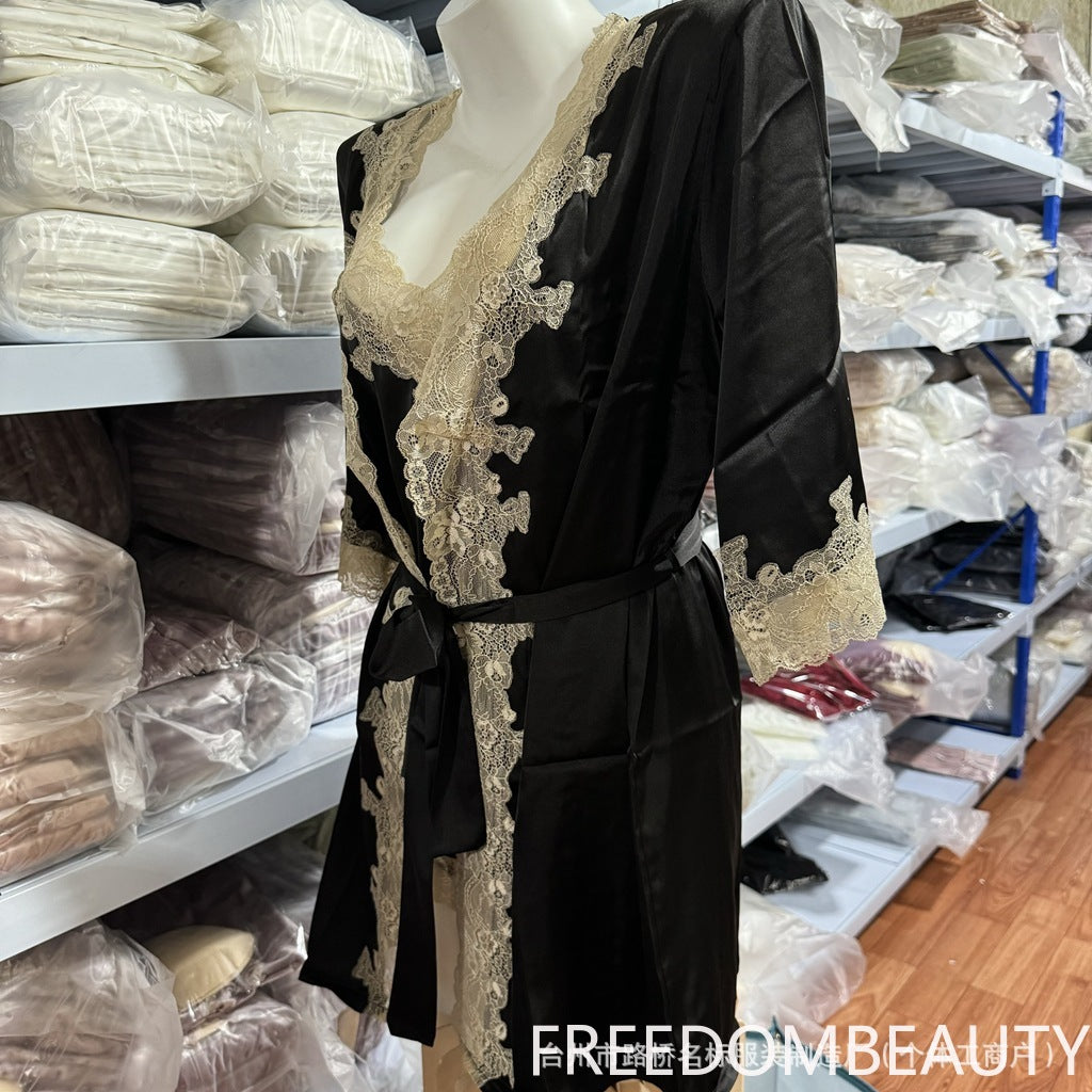 FREEDOMBEAUTY | 7019 nightgown women's summer sexy pajamas women's seduction bud silk loungewear, nightgown bathrobe bridal robe