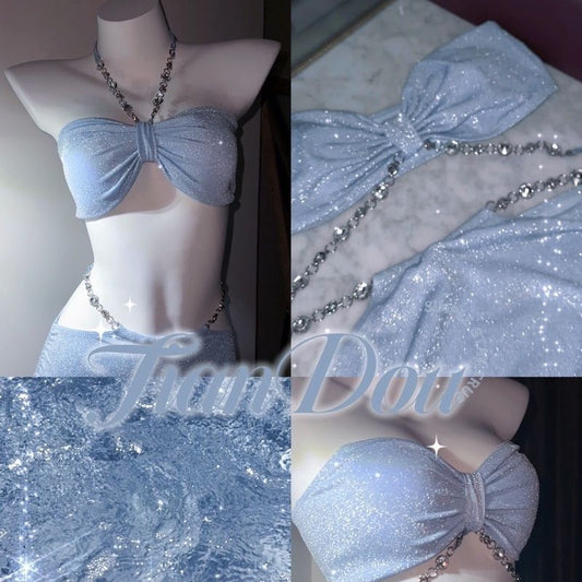 freedombeauty|Swimsuit Women Sexy Bikini Skirt Three-Piece Set Chain Gathered Slimming Two-Piece Three-Angle Vacation Hot Spring Swimwear