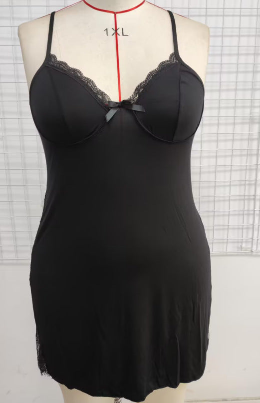 Freedombeauty | European and American Ladies Pajamas plus Size Sexy Lingerie Plussize Deep V Suspender Skirt plus Size