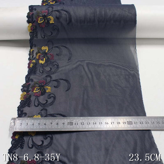 Freedombeauty | Blue Black Polyester Thread Medium Elastic Colorful Flower Embroidery Lace Accessories Curtain Mother Dress Lace