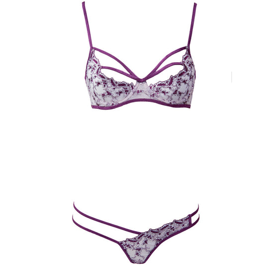 Freedombeauty | FJ286 Cross-Border Steel Rim Flash Shoulder Strap Showcase Purple Embroidered Bra Irregular Low Waist Crotch Pants Set