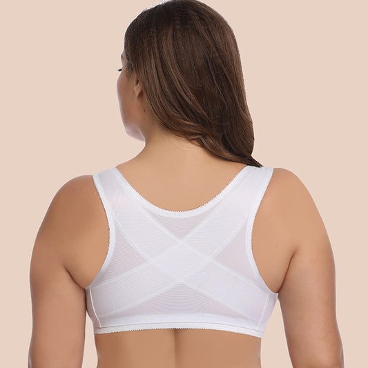 Freedombeauty | White Lace Front Buckle European and American Super plus Size Bra Wireless Ultra-Thin Push up Underwear Bra