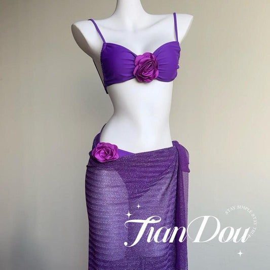 freedombeauty|[Rosemary] High-end Purple Brightening Hot Spring Swimwear Bikini Three-piece Set for Women