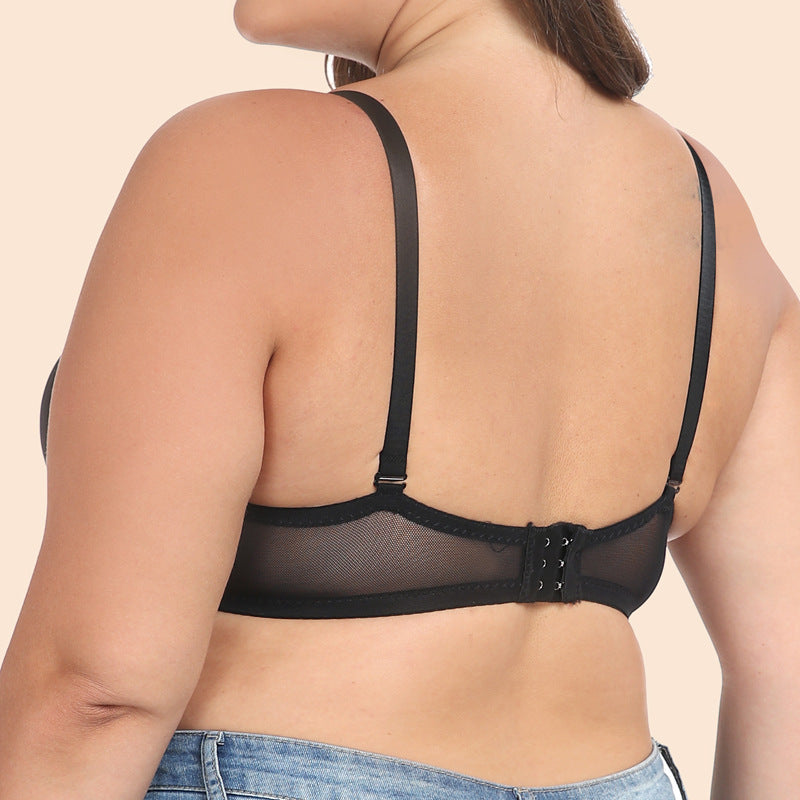 Freedombeauty | Black Shoulder Strap Detachable 1/2 Cup Satin Stitching Multi-Wear Dress Wedding plus Size Bra Women's Underwear