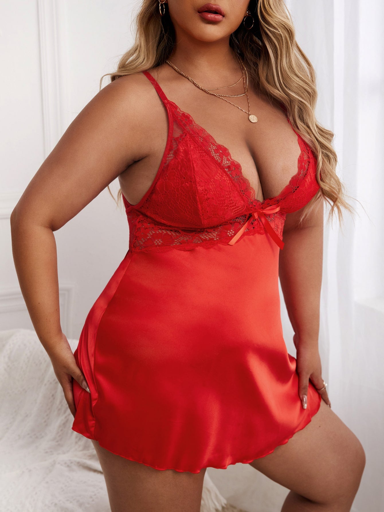 Freedombeauty | High-End Quality European and American Style Pajamas Women's Sexy V-neck Lace Suspenders Pajamas plus Size Sexy Lingerie plus Size