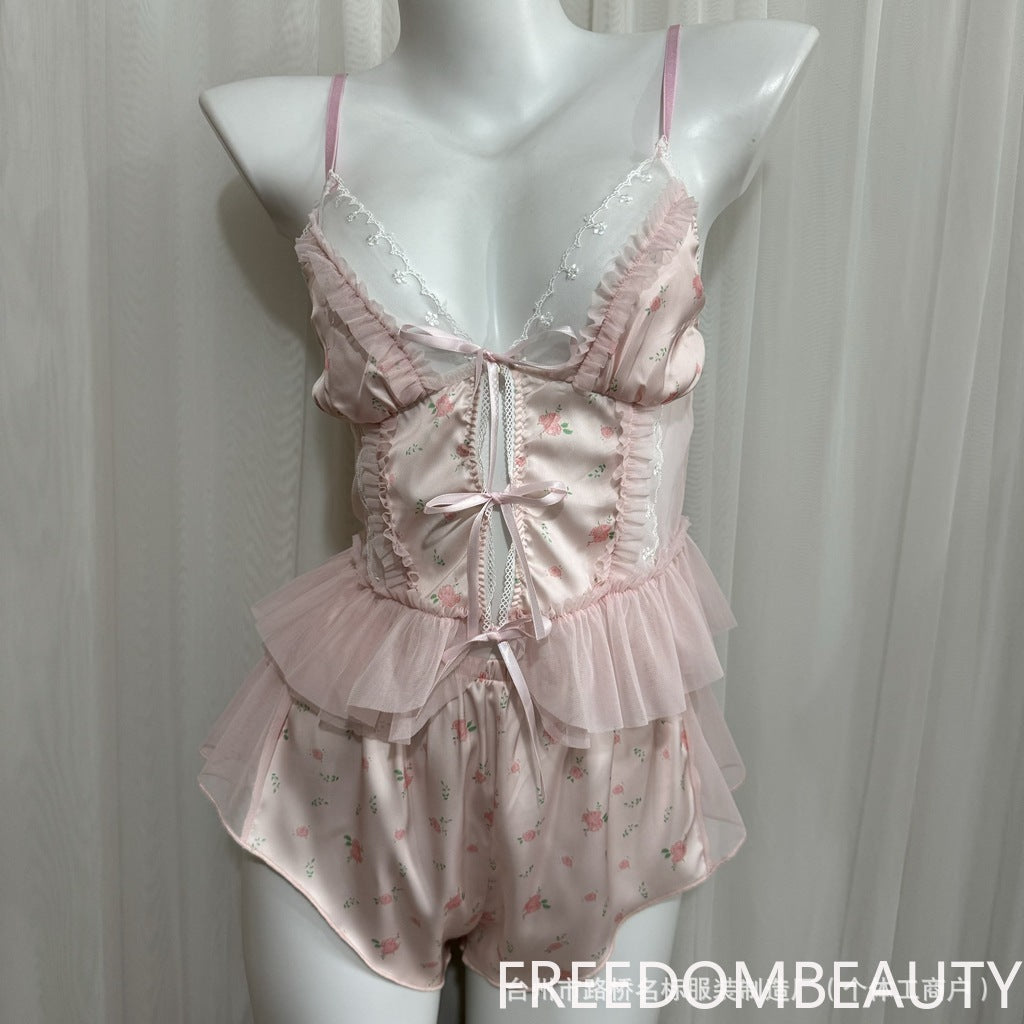 FREEDOMBEAUTY | 7118 suspender shorts summer new sweet loungewear pure desire simple suspender shorts pajama set