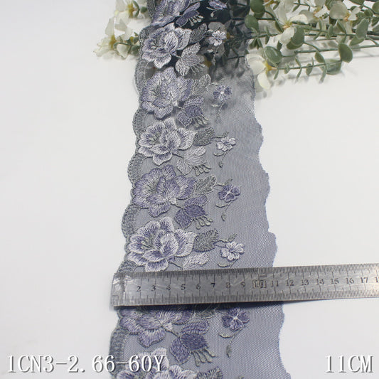 Freedombeauty | Blue Grenadine Unilateral French Flower Embroidery Lace Clothing Home Textile 19cm Lace Accessories