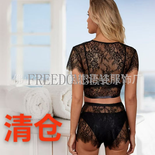 Freedombeauty | New Sexy Lingerie Sexy Women's Lace Eyelashes Sexy Sleepwear Suit
