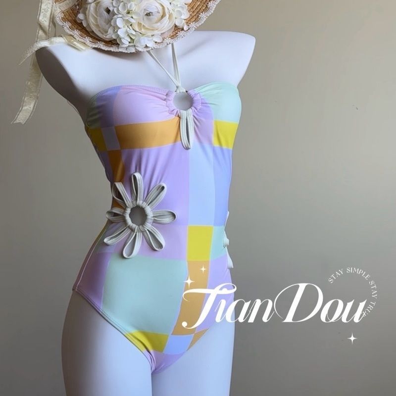 freedombeauty|[Rainbow Bubbles] Summer High-Quality Sexy Hollow-Out Floral One-Piece Swimsuit Bikini Dopamine Pure Desire