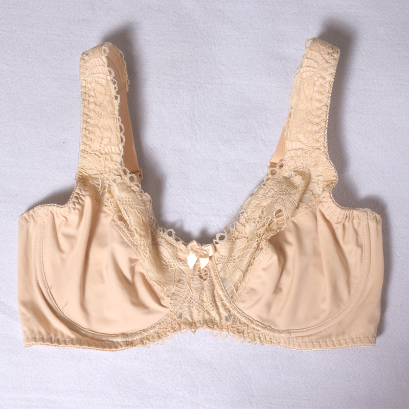 Freedombeauty | Flesh Color Ultra-Thin Summer Plump Girls plus Size Bra European and American Version Sexy Lace Wide Shoulder Strap Underwear Bra 75c8