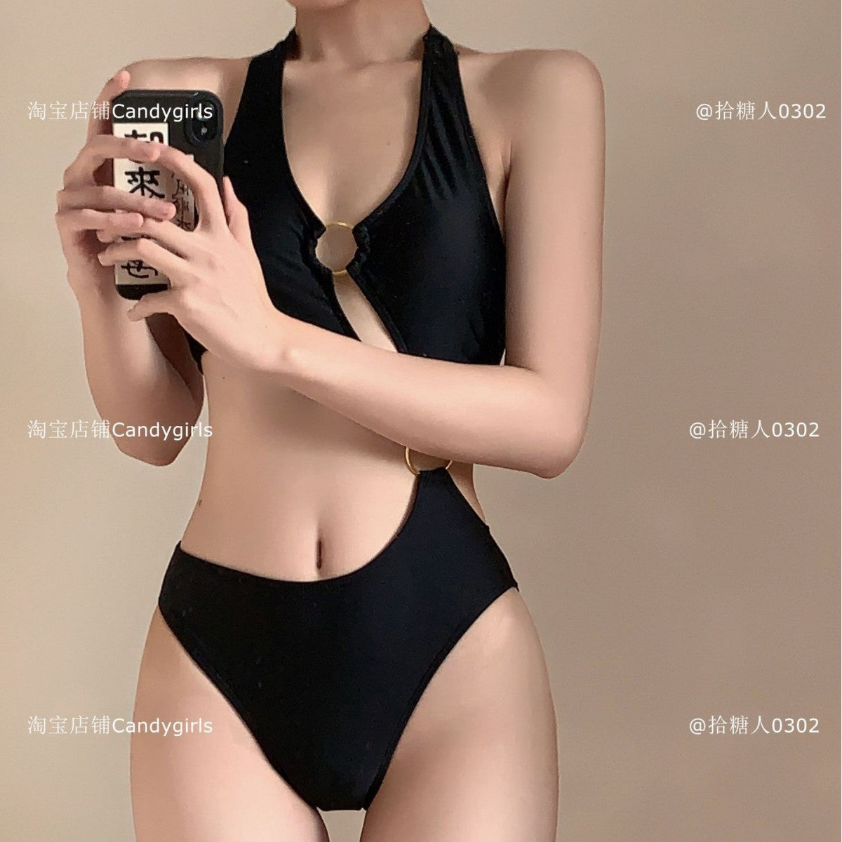 freedombeauty|Pinkup New High-End Cool Sexy Fashion Brightening Black Hot Spring Vacation Triangle Bikini Swimsuit for Women
