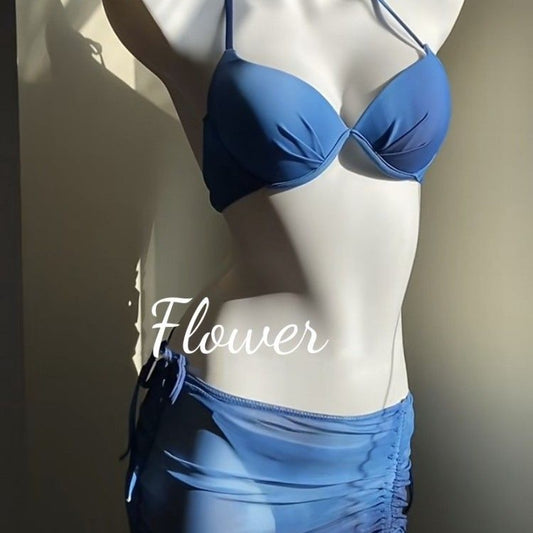 freedombeauty|[Blue Mist Gradient] Spring Summer New Sexy Brightening Pure Desire BIKINI Four-Piece Beach Spa Vacation Swimsuit