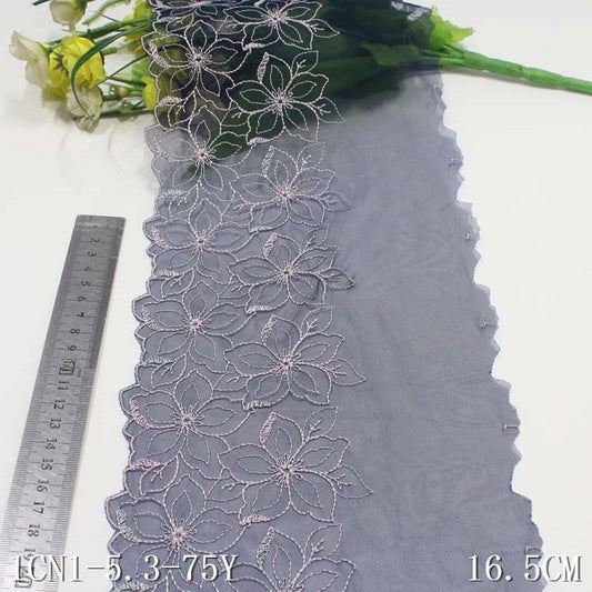 Freedombeauty | Blue Unilateral Polyester Thread Flowers Print Embroidery Lace DIY Curtain Sofa Cushion Lace Accessories