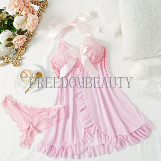 Freedombeauty | Hot Sale Sexy Suit Lightweight Mesh See-through Seductive Halter Low-Cut Sexy Nightdress