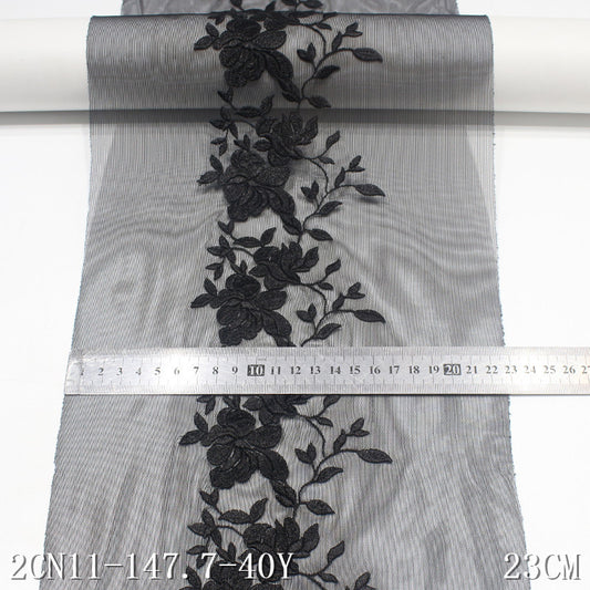 Freedombeauty | Black Silky Mesh Texture Flower Stretch Embroidery 23cm Clothing Cheongsam Lace Accessories