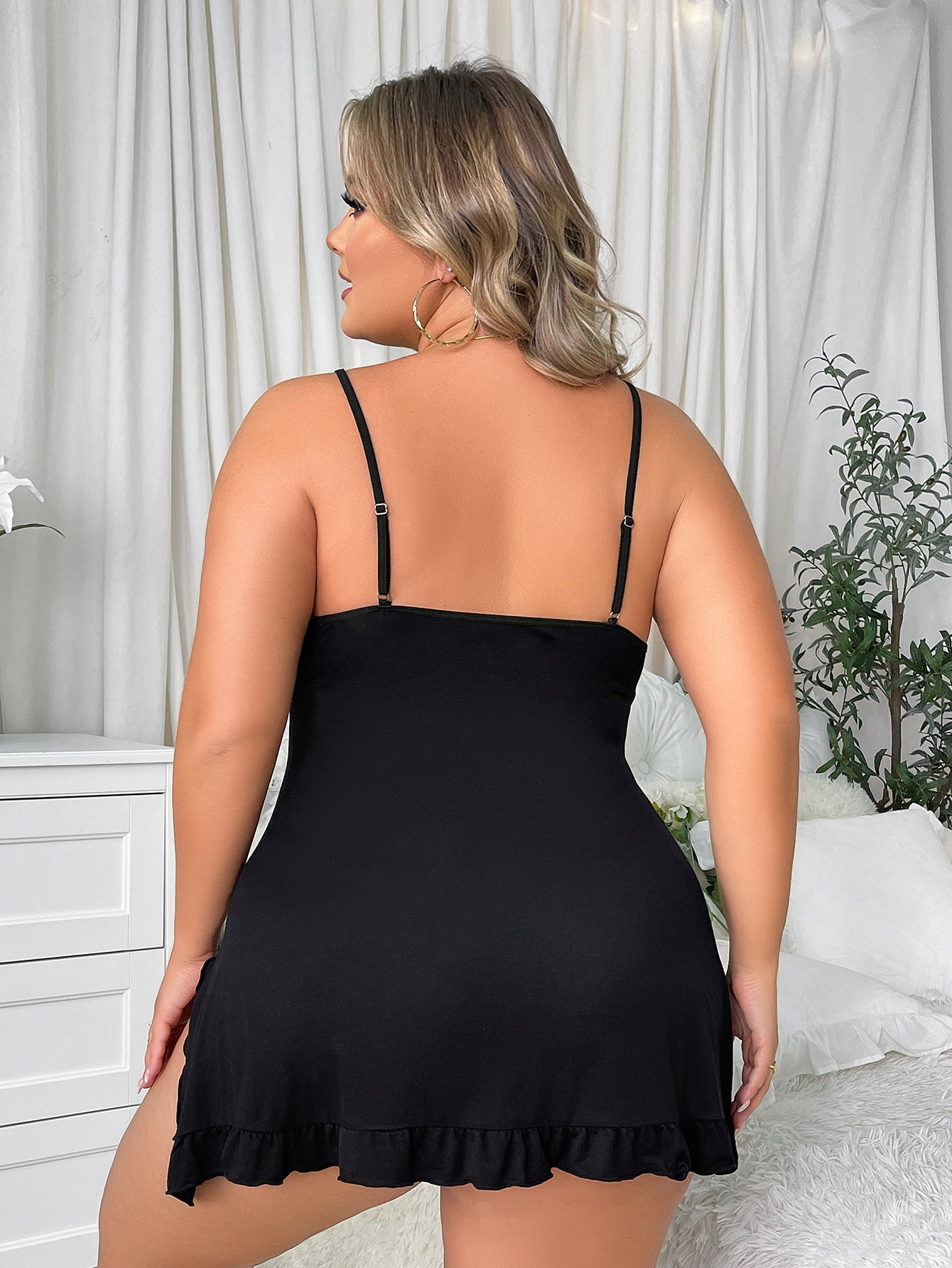 Freedombeauty | European and American Ladies Pajamas plus Size Sexy Lingerie Plussize Deep V Suspender Skirt plus Size