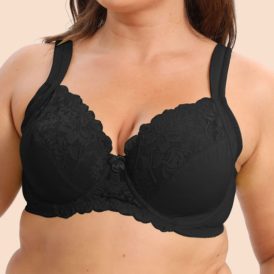 Freedombeauty | Sponge Sandwich Shoulder Strap Lace Edge with Steel Ring Ultra-Thin plus Size Bra Big Chest Look Fat Girl European and American Underwear CDE