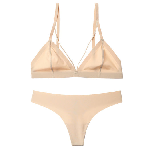 FREEDOMBEAUTY | French rimless bralette underwear women's ultra-thin summer triangle cup thin seamless bra thong set