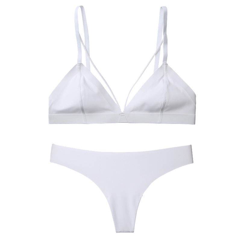 FREEDOMBEAUTY | French rimless bralette underwear women's ultra-thin summer triangle cup thin seamless bra thong set