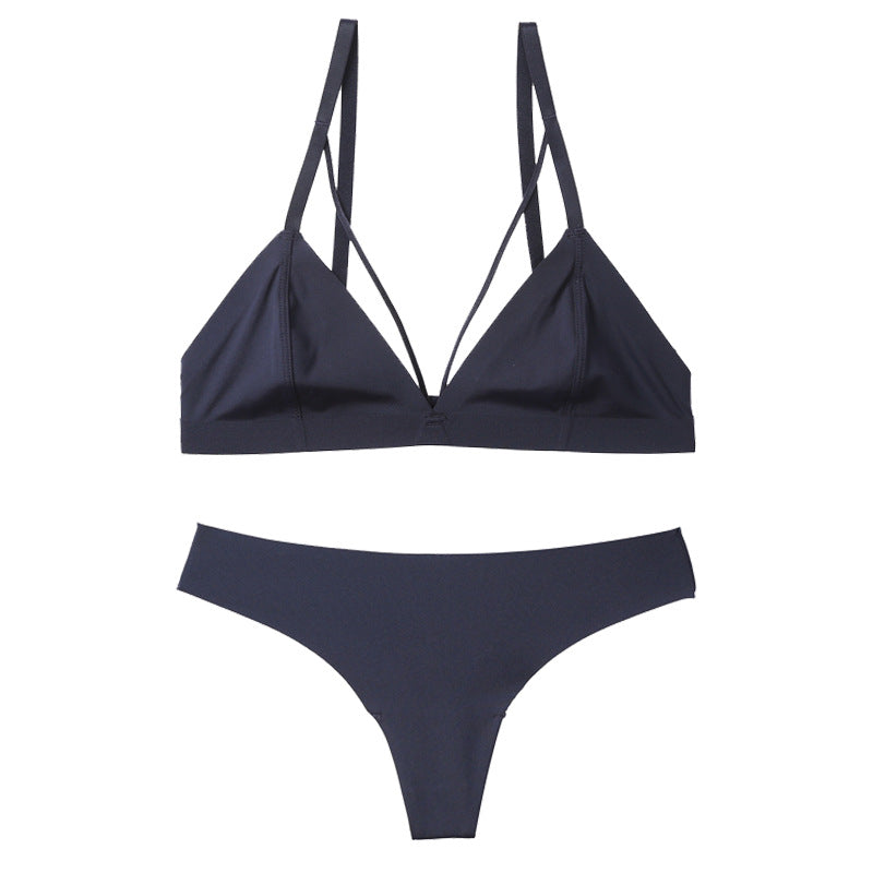 FREEDOMBEAUTY | French rimless bralette underwear women's ultra-thin summer triangle cup thin seamless bra thong set