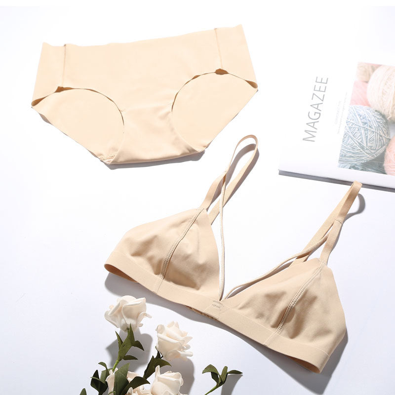 FREEDOMBEAUTY | French aa cup small bra set summer triangle cup flat chest underwear sexy steel rim seamless thin bra