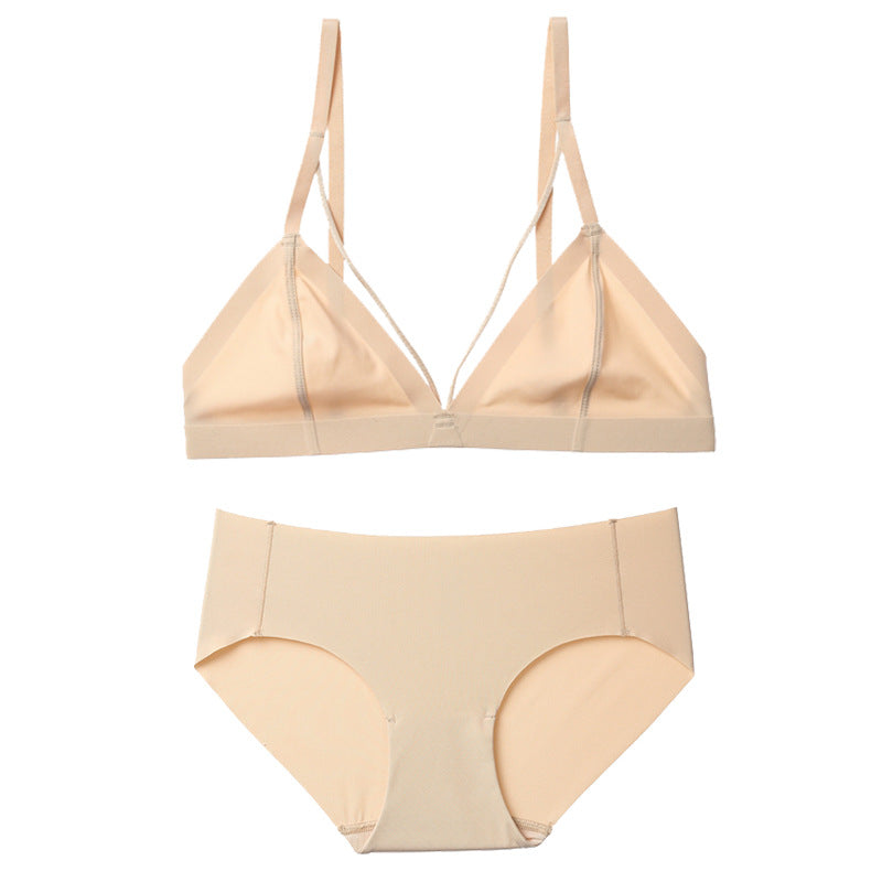 FREEDOMBEAUTY | French aa cup small bra set summer triangle cup flat chest underwear sexy steel rim seamless thin bra