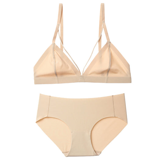 FREEDOMBEAUTY | French aa cup small bra set summer triangle cup flat chest underwear sexy steel rim seamless thin bra