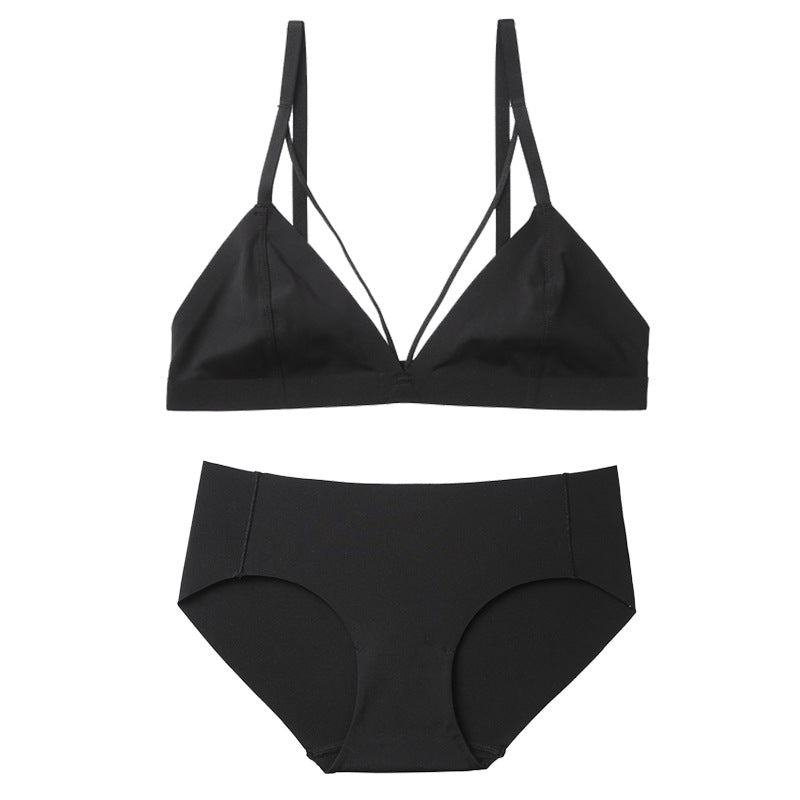 FREEDOMBEAUTY | French aa cup small bra set summer triangle cup flat chest underwear sexy steel rim seamless thin bra