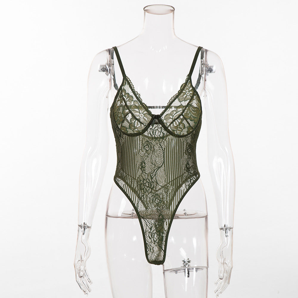 Freedombeauty | New lace mesh splicing  bodysuit gathering women's  bodysuit 2978