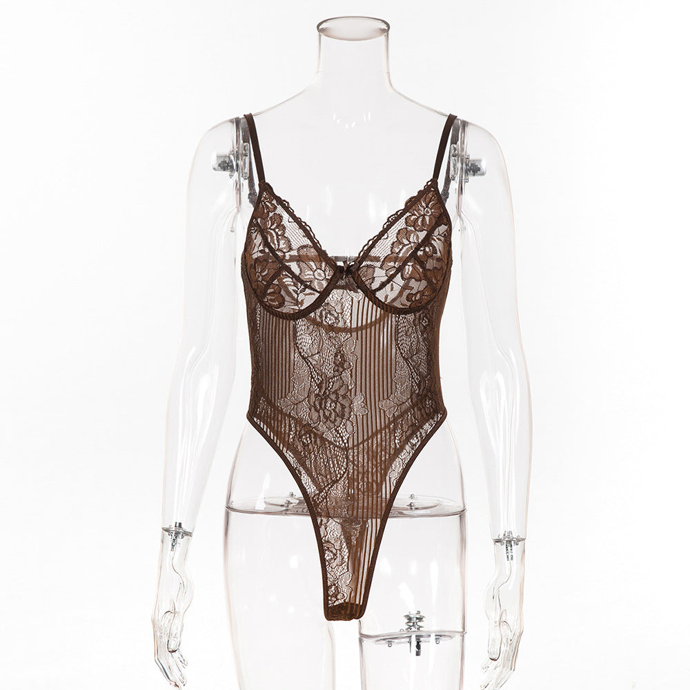 Freedombeauty | New lace mesh splicing  bodysuit gathering women's  bodysuit 2978
