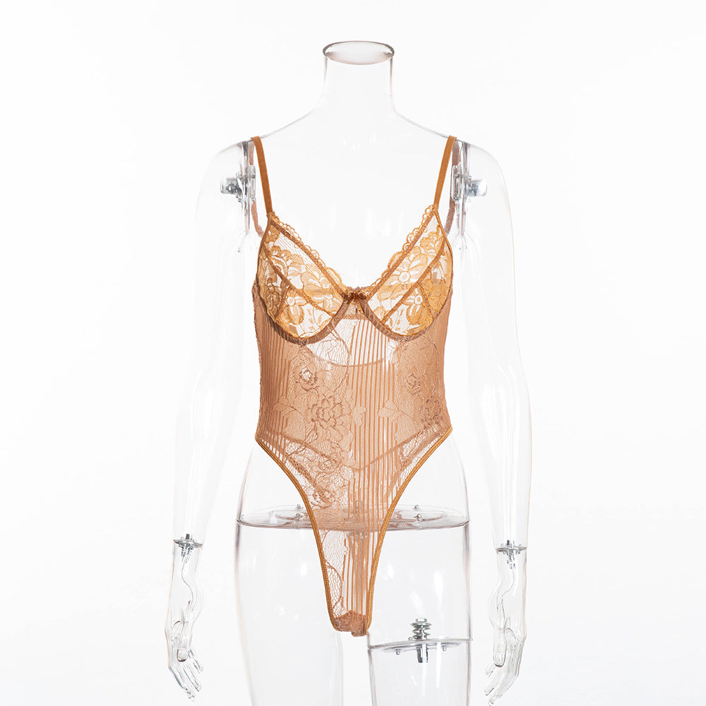 Freedombeauty | New lace mesh splicing  bodysuit gathering women's  bodysuit 2978