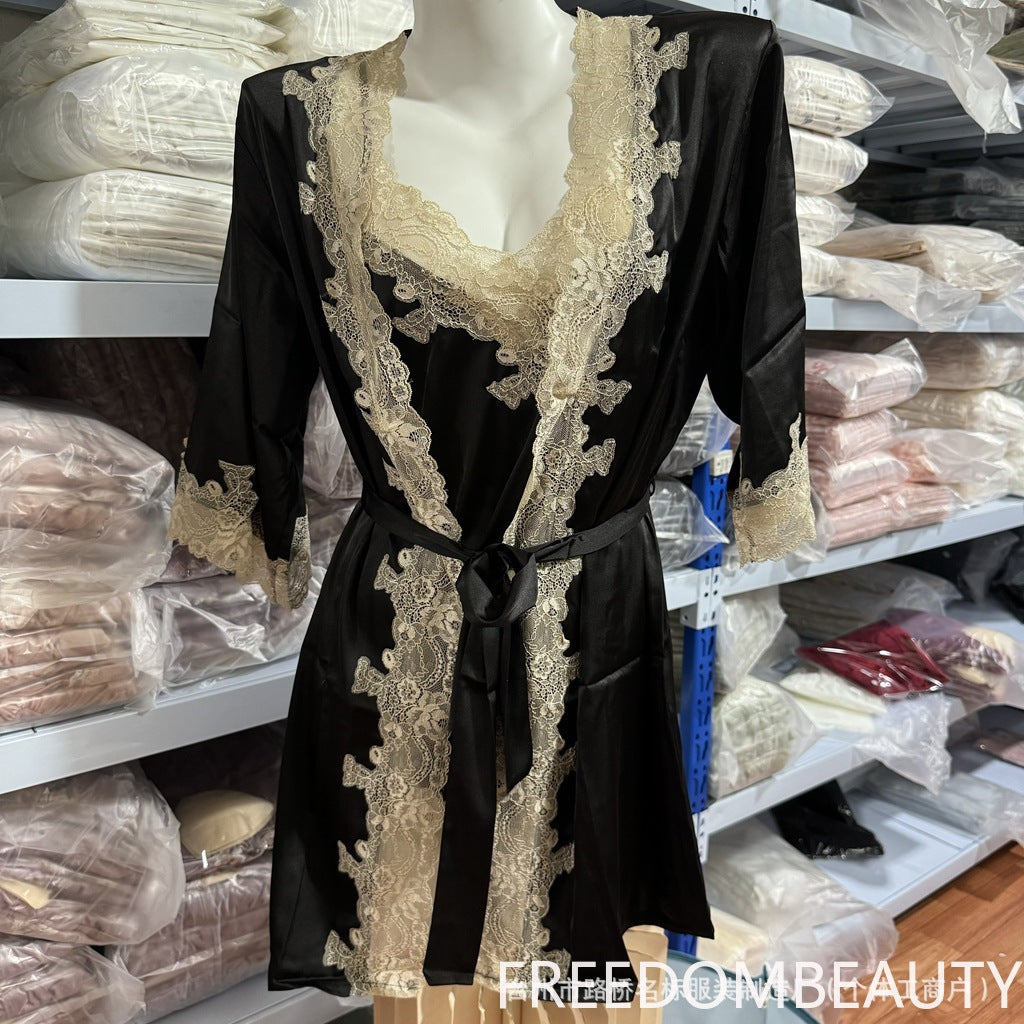 FREEDOMBEAUTY | 7019 nightgown women's summer sexy pajamas women's seduction bud silk loungewear, nightgown bathrobe bridal robe