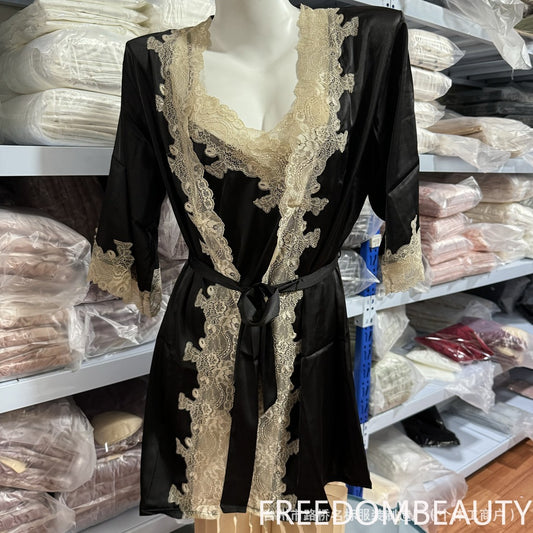 FREEDOMBEAUTY | 7019 nightgown women's summer sexy pajamas women's seduction bud silk loungewear, nightgown bathrobe bridal robe