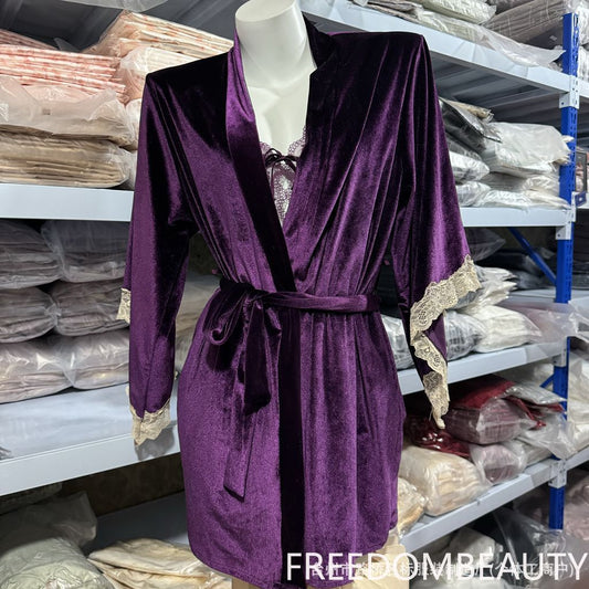 FREEDOMBEAUTY | 8006 velvet nightgown, Korean velvet nightgown, lace nightgown